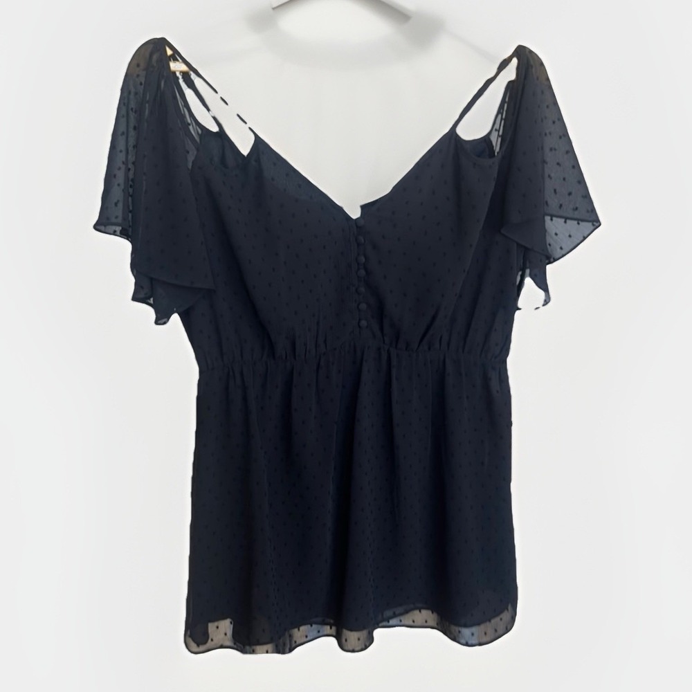 DR2 Black open back cold shoulder chiffon top Size Large‎